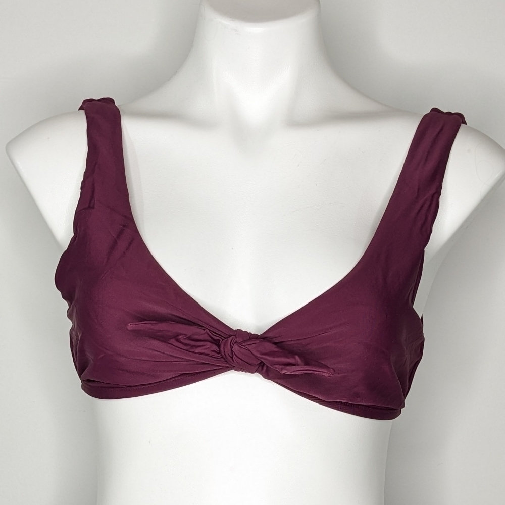 ✨3/$15 Hollister plum v neck tie front bikini top M